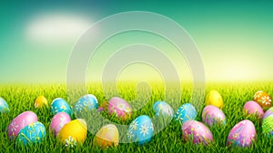 easter eggs in a green field