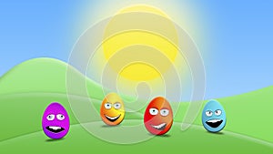 Easter eggs in the green fields illustration