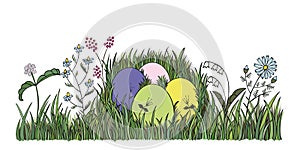 Easter eggs in green grass