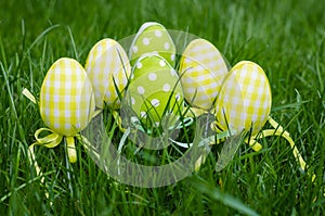 Easter eggs on green grass