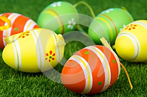Easter eggs on green grass.