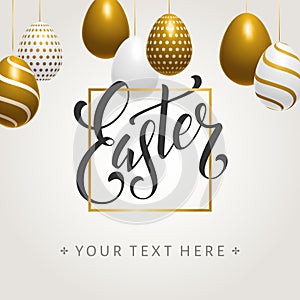 Easter eggs handwritten lettering poster.