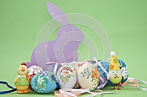 Easter eggs with hare and chickens