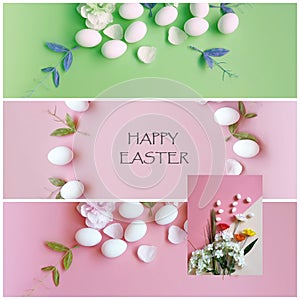 Easter eggs holiday card colorful pastel abstract modern template background   collage set illustration pink yellow blue white pin