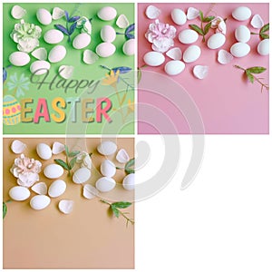 Easter eggs holiday card colorful pastel abstract modern template background   collage set illustration pink yellow blue white pin