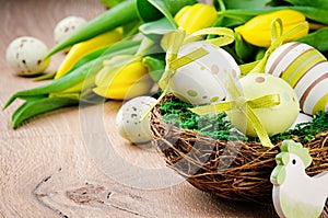 Easter eggs in holiday setting