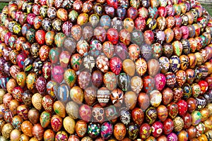 Easter eggs in honor of the Resurrection of Jesus Christ. Lots of painted decorative Eggs. Beautiful coloring handmade Easter eggs