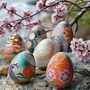 Easter eggs with intricate japanese details. geenrative ai