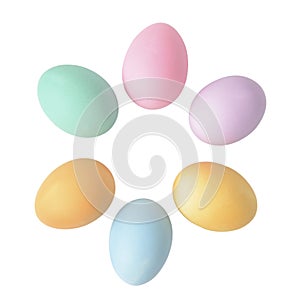 Easter eggs isolated on white background, top view