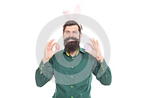 These Easter eggs are just perfect. smiling easter man with eggs. bunny hunt. just having fun.