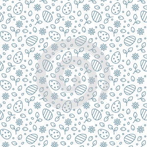 Easter Eggs Leaves Daisies Detailed Seamless Pattern Background