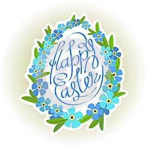Easter eggs lettering and forget-me flowers