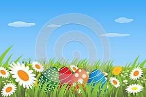 Easter eggs in a meadow - vector