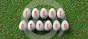 Easter Eggs with message HAPPY EASTER in German - 3D rendered illustration