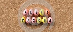 Easter eggs with message HAPPY EASTER in Spanish - 3D rendered illustration