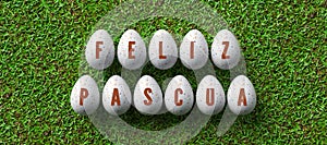 Easter Eggs with message HAPPY EASTER in Spanish - 3D rendered illustration