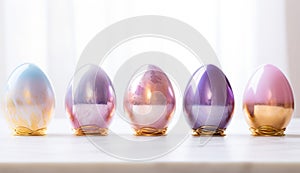 Easter eggs with metallic tint on stands