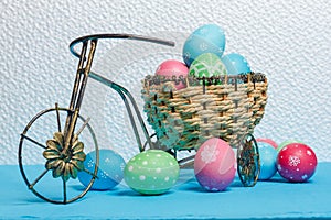 Easter eggs in nest on bicycle