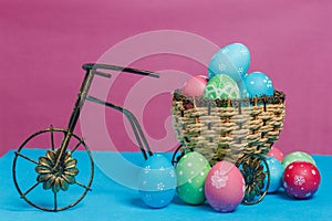 Easter eggs in nest on bicycle