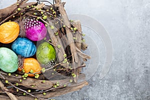 Easter eggs in the nest. Easter greeting card