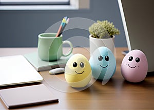 Easter eggs on the office table, Generative AI