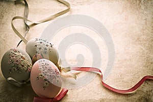 Easter eggs in old style photo