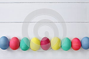 Easter Eggs Over Wood Table Top