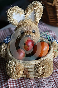 The Easter eggs painted in traditional Bulgarian style on the handmade felt mat