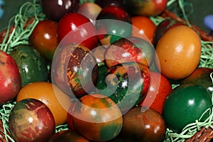 The Easter eggs painted in traditional Bulgarian style on the handmade felt mat