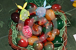 The Easter eggs painted in traditional Bulgarian style on the handmade felt mat