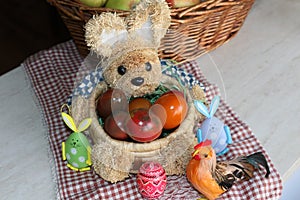 The Easter eggs painted in traditional Bulgarian style on the handmade felt mat