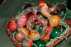 The Easter eggs painted in traditional Bulgarian style on the handmade felt mat