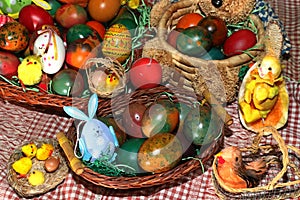 The Easter eggs painted in traditional Bulgarian style on the handmade felt mat