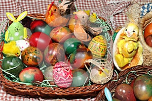 The Easter eggs painted in traditional Bulgarian style on the handmade felt mat