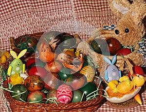 The Easter eggs painted in traditional Bulgarian style on the handmade felt mat