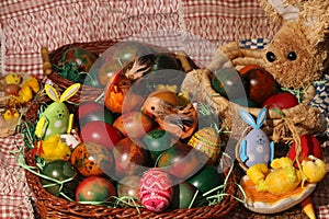 The Easter eggs painted in traditional Bulgarian style on the handmade felt mat