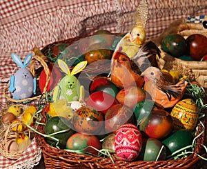 The Easter eggs painted in traditional Bulgarian style on the handmade felt mat