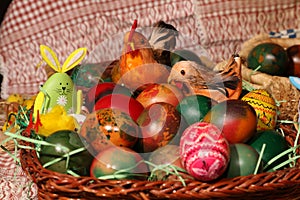 The Easter eggs painted in traditional Bulgarian style on the handmade felt mat