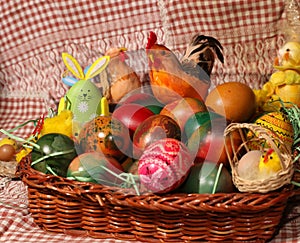 The Easter eggs painted in traditional Bulgarian style on the handmade felt mat