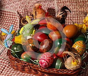 The Easter eggs painted in traditional Bulgarian style on the handmade felt mat