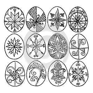 Easter eggs, Paschal eggs, decorated with beeswax - to celebrate Easter. Its old tradition handmade doodle patterns photo