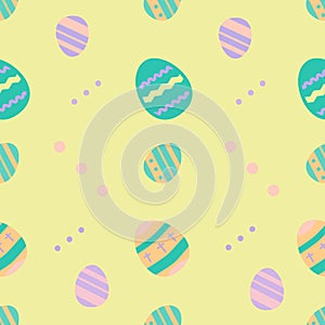 Easter eggs pattern- decorated eggs vector in pastel colors. Background template, seamless pattern