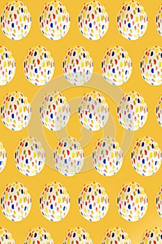 Easter eggs patterns on yellow background