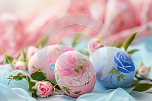 Easter eggs with pink roses