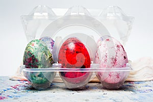 Easter eggs in a plastic package top view