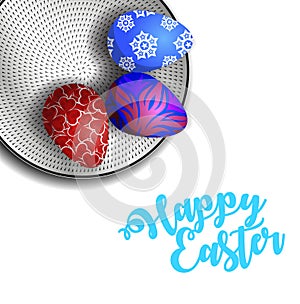 Easter eggs on a plate, on a white background