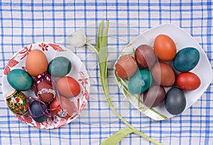 Easter eggs on plates