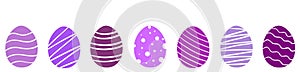 Easter eggs purple set silhouettes vector illustration, flat design. Trendy color 2022