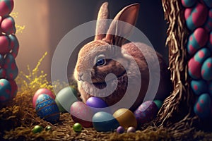 Easter Eggs Rabbit with Eggs by Generative AI