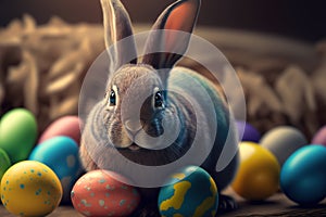 Easter Eggs Rabbit with Eggs by Generative AI